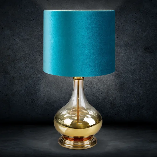 LIMITED COLLECTION Lampa stołowa LOTOS 9 na szklanej podstawie z efektem ombre z welwetowym abażurem HARMONIA TURKUSU - ∅ 32 x 61 cm - turkusowy