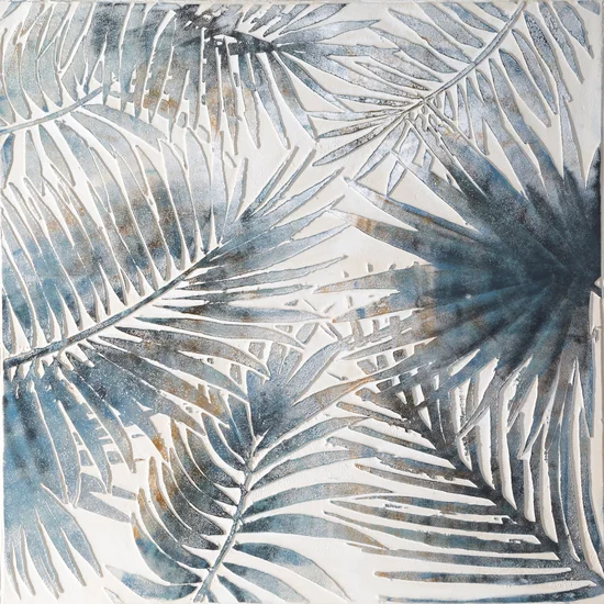 Obraz VERDE ręcznie malowane na płótnie egzotyczne liście o wypukłej strukturze - 100 x 100 cm - biały