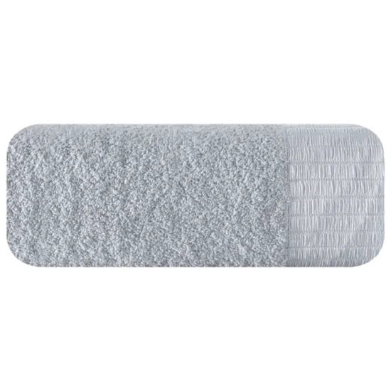 Puszysty ręcznik z elegancką  żakardową bordiurą - 70 x 140 cm - srebrny