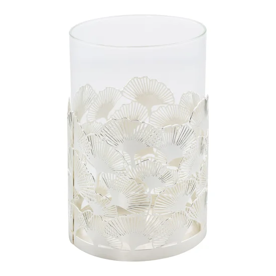 Świecznik dekoracyjny ARON z ozdobnego metalu ze szklanym kloszem - ∅ 10 x 16 cm - srebrny