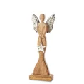Figurka świąteczna drewniany ANIOŁ z srebrnymi skrzydłami - 13 x 7 x 32 cm - brązowy 1