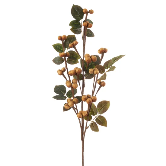 GAŁĄZKA OZDOBNA z jagodami, kwiat sztuczny dekoracyjny - 99 cm - jasnobrązowy