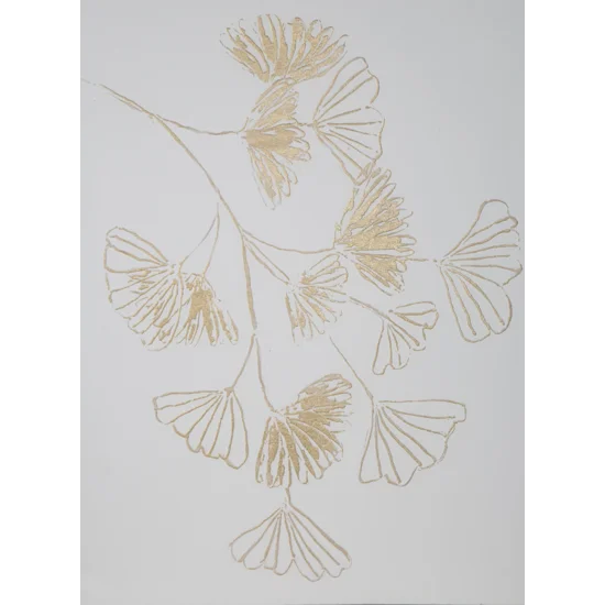 Obraz ręcznie malowany na płótnie złote liście miłorzebu - 60 x 80 cm - beżowy