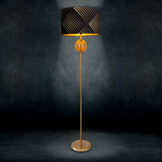 LIMITED COLLECTION Lampa stojąca VICTORIA 2 z podstawą łączącą szkło i metal oraz welwetowy abażur - ∅ 46 x 165 cm - czarny