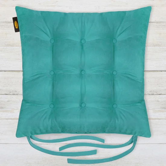 ADORE dwustronna welurowa poduszka siedziskowa na krzesło z dziewięcioma pikowaniami, gramatura 195 g/m2 - 40x40x6 cm - turkusowy