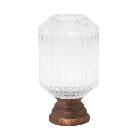 Świecznik dekoracyjny GRACE ze szkła i drewna - ∅ 15 x 26 cm - biały