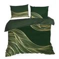 EUROFIRANY PREMIUM Komplet pościeli z makosatyny bawełnianej z designerskim złotym wzorem - 160 x 200 cm - zielony 3