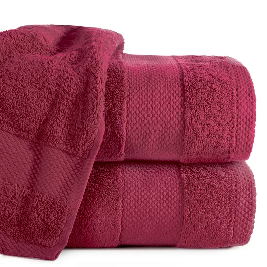 Ręcznik LORITA 50X90 cm bawełniany z żakardową bordiurą w stylu eko - 50 x 90 cm - amarantowy