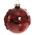 Bombka szklana z wypukłym ornamentem ręcznie zdobiona, błyszcząca - ∅ 8 cm - czerwony 2