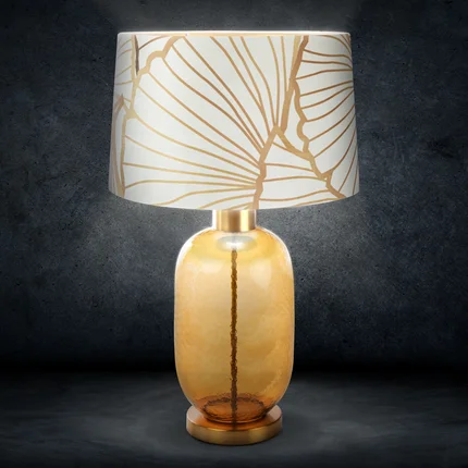 LIMITED COLLECTION Lampa stołowa LUNA 3 z podstawą łączącą szkło i metal oraz welwetowym abażurem BLASK BIELI LIMITED COLLECTION Lampa stołowa LUNA 3 z podstawą łączącą szkło i metal oraz welwetowym abażurem BLASK BIELI - ∅ 40 x 69 cm