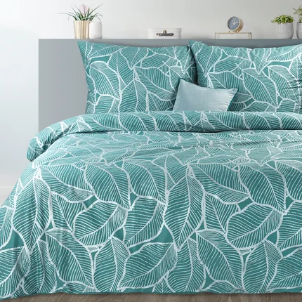 NOVA PRINT METALLIC 18 Komplet pościeli z wysokogatunkowej satyny bawełnianej z metalicznym nadrukiem liści w kartonowym opakowaniu na prezent NOVA PRINT METALLIC 18 Komplet pościeli z wysokogatunkowej satyny bawełnianej z metalicznym nadrukiem liści w kartonowym opakowaniu na prezent - 220 x 200 cm
