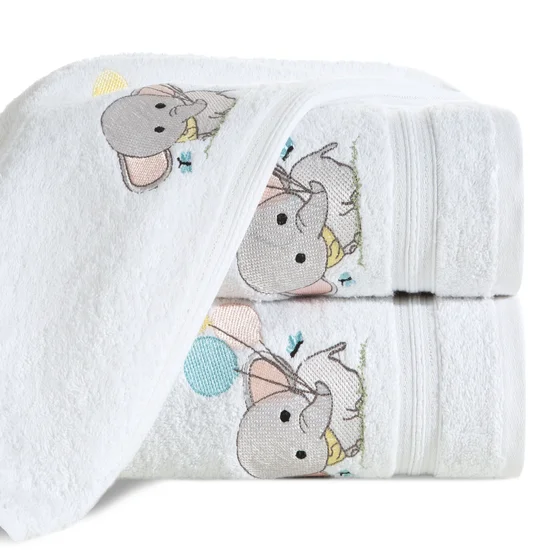 Ręcznik z bawełny BABY dla dzieci 50X90 cm z naszywaną aplikacją ze słonikiem biały - 50 x 90 cm - biały