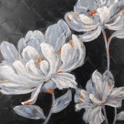 Obraz ANEMONE 1 ręcznie malowany na płótnie ze złotymi refleksami Obraz ANEMONE 1 ręcznie malowany na płótnie ze złotymi refleksami - 80 x 80 cm