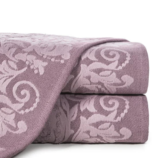 Ręcznik z żakardowym roślinnym wzorem - 70 x 140 cm - fioletowy