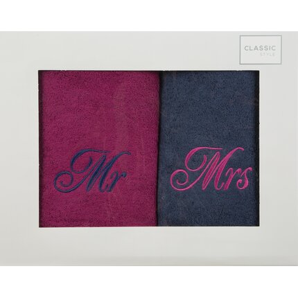 Zdjęcia - Ręcznik Komplet ręczników z haftem Mrs Mr w kartonowym opakowaniu 47 x 37 x 7 cm a