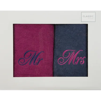 Komplet ręczników z haftem Mrs&Mr w kartonowym opakowaniu Komplet ręczników z haftem Mrs&Mr w kartonowym opakowaniu - 47 x 37 x 7 cm