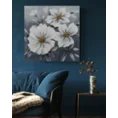 Obraz BLOOM ręcznie malowany na płótnie białe kwiaty wykończone lśniącym brokatem - 80 x 80 cm - popielaty 3