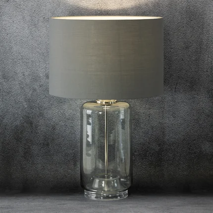 Lampa stołowa LILA na podstawie z przezroczystego szkła z abażurem z matowej tkaniny Lampa stołowa LILA na podstawie z przezroczystego szkła z abażurem z matowej tkaniny - ∅ 38 x 61 cm