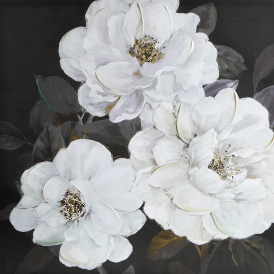 Obraz BLOOM ręcznie malowane na płótnie kwiaty o trójwymiarowej strukturze - 80 x 80 cm - czarny