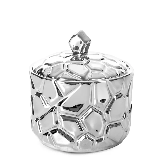 Pojemnik ceramiczny RENI z wytłaczanym geometrycznym wzorem - 12 x 12 x 13 cm - srebrny