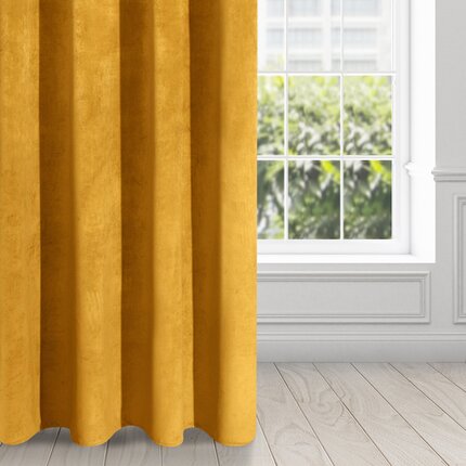 DIVA LINE Zasłona RIA z miękkiego welwetu o aksamitnej strukturze Posiada aż 10 przelotek, gramatura 300 g/m2 140 x 250 cm musztardowy przelotki/koła