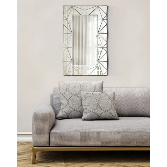 Lustro w dekoracyjnej lustrzanej ramie z geometrycznych elementów z efektem 3D - 80 x 4 x 120 cm - srebrny