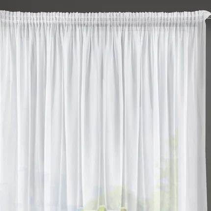 Firana biała z gładkiego woalu wycięta w lekki łuk zakończona satynową lamówką 400x145 cm taśma AGA Firana biała z gładkiego woalu wycięta w lekki łuk zakończona satynową lamówką 400x145 cm taśma AGA - 400 x 145 cm