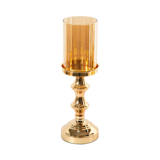 Świecznik dekoracyjny ABELLA na nóżce z metalu ze szklanym kloszem - ∅ 11 x 36 cm - złoty