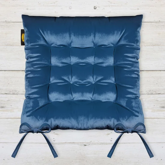 Dwustronna welwetowa poduszka siedziskowa na krzesło z szesnastoma pikowaniami, gramatura 260 g/m2 - 40 x 40 x 6 cm - granatowy