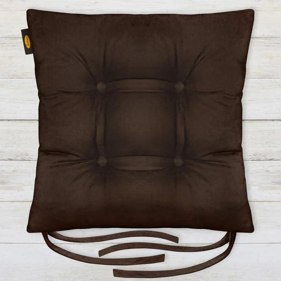 ADORE dwustronna welurowa poduszka siedziskowa na krzesło z czterema pikowaniami, gramatura 195 g/m2 - 40 x 40 x 8 cm - ciemnobrązowy