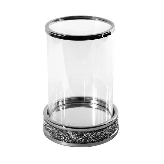 Świecznik dekoracyjny SUZIE z metalu ze szklanym kloszem dekorowany srebrzystymi kryształkami - ∅ 17 x 25 cm - srebrny