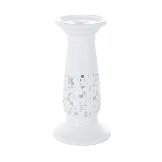 Świecznik BLAZE  z dolomitu zdobiony cyfrowym nadrukiem biały - 10 x 10 x 20 cm - biały