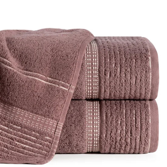 ELLA LINE ręcznik bawełniany TAYLOR z ozdobnym stebnowaniem i bordiurą w paseczki - 70 x 140 cm - brązowy