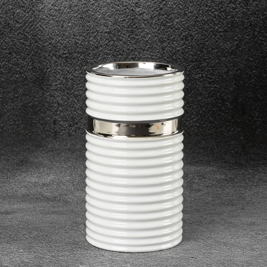 Wazon ceramiczny ZELDA o prążkowanej fakturze, nowoczesny - ∅ 11 x 20 cm - biały