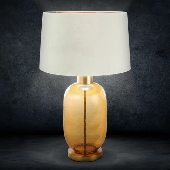 LIMITED COLLECTION Lampa stołowa LUNA 5 z podstawą łączącą szkło i metal oraz welwetowym abażurem BLASK BIELI - ∅ 40 x 69 cm - biały