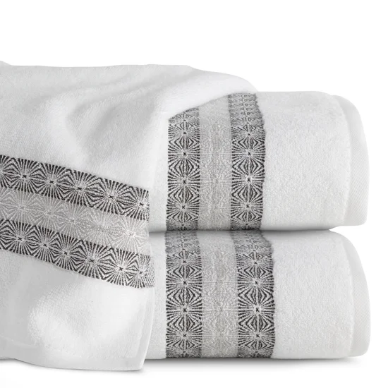 Ręcznik bawełniany MALIKA 50X90 cm z żakardową bordiurą z wzorem podkreślonym błyszczącą nicią biały - 50 x 90 cm - biały