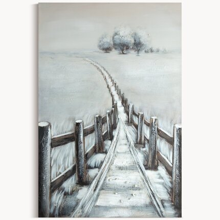 Obraz CALM 5 ręcznie malowany na płótnie pejzaż z drogą 80 x 120 cm szary,beżowy | Eurofirany