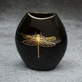 Wazon ceramiczny z nadrukiem złotej ważki - 14 x 7 x 16 cm - czarny 1