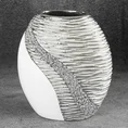 Wazon ceramiczny ADONA zdobiony wytłaczanym wzorem oraz lśniącymi kryształkami - 23 x 12 x 25 cm - biały 1