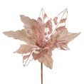 Świąteczny kwiat dekoracyjny z  dwóch rodzajów tkanin obsypany brokatem - 30 x 15 cm - pudrowy róż 2