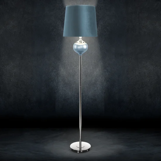 Lampa stojąca MALIA na podstawie łączącej perłowe szkło i metal z welwetowym abażurem - ∅ 41 x 172 cm - turkusowy