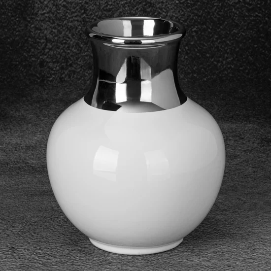 Wazon ceramiczny KELBY biało-srebrny - ∅ 18 x 18 cm - biały