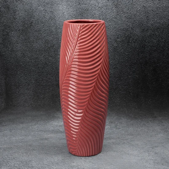 Wazon ceramiczny SENA z wytłaczanym wzorem - ∅ 15 x 40 cm - różowy