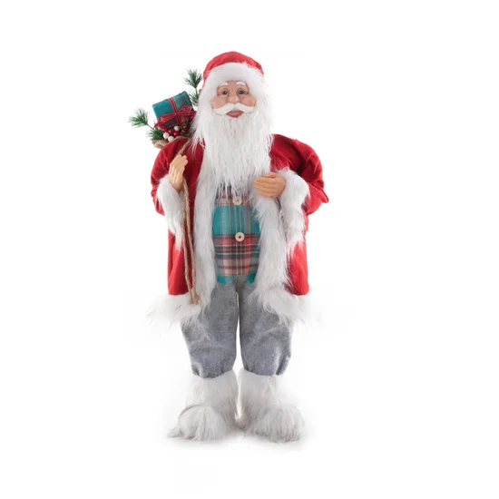 Mikołaj - figurka świąteczna  z workiem prezentów - 80 cm - czerwony