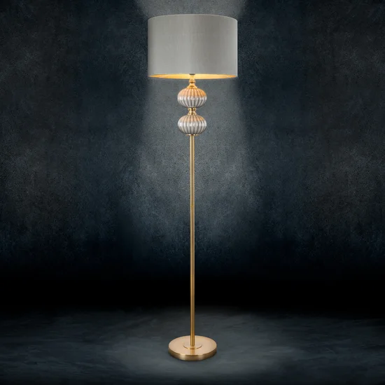 Lampa stojąca SUZI dekoracyjna z welwetowym abażurem - ∅ 46 x 174 cm - srebrny