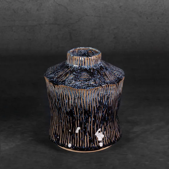 Wazon ceramiczny ALDA o nieregularnym kształcie w stylu boho - ∅ 17 x 20 cm - granatowy