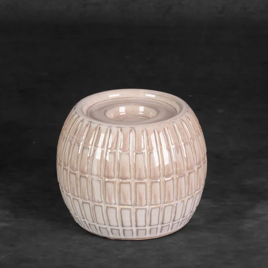 Świecznik EDNA z glinki ceramicznej - ∅ 13 x 11 cm - kremowy