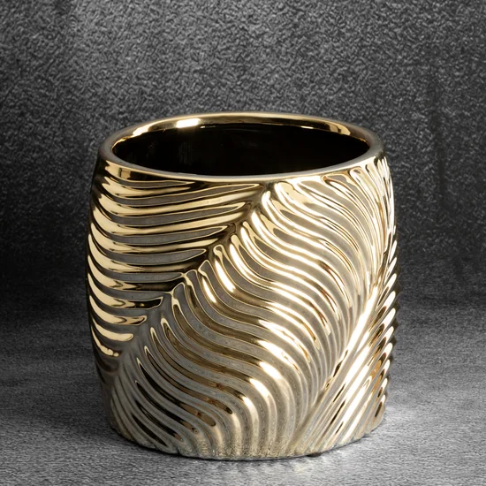 Osłonka ceramiczna na doniczkę SENA z wytłaczanym wzorem złota - ∅ 20 x 18 cm - złoty