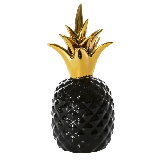 Figurka ceramiczna PINA czarno-złoty ananas - ∅ 11 x 25 cm - czarny