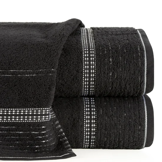 ELLA LINE ręcznik bawełniany TAYLOR z ozdobnym stebnowaniem i bordiurą w paseczki - 50 x 90 cm - czarny